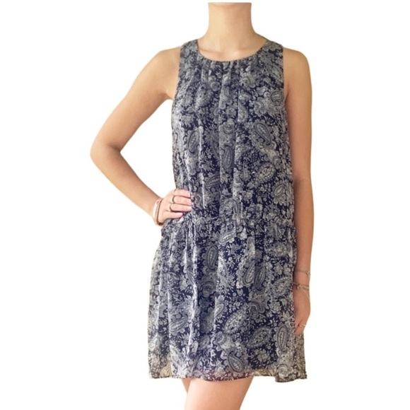 LIKELY Babydoll Dress 6 Georgette Navy White Paisley Coquette Girl Feminine - Picture 3 of 11